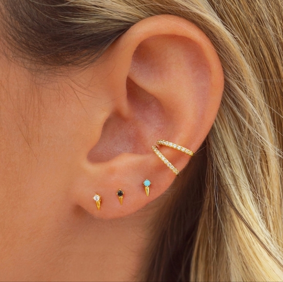 New Torquoise Spike Stud Earrings Mini Spike Studs Gold & Torquoise Studs - Picture 3 of 5